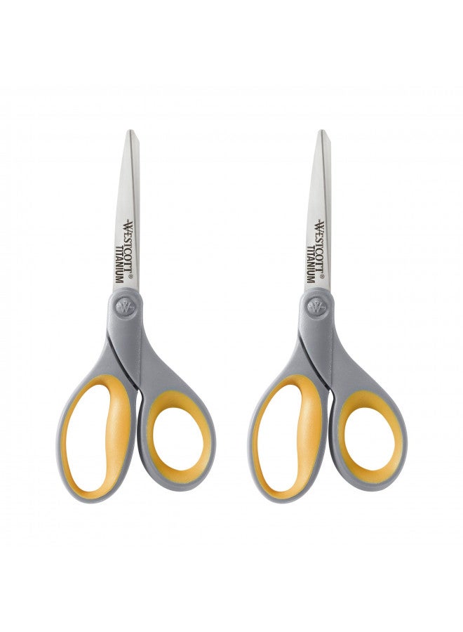 Westcott 13901 8-Inch Titanium Scissors For Office and Home, Yellow/Gray, 2 Pack - Image 2