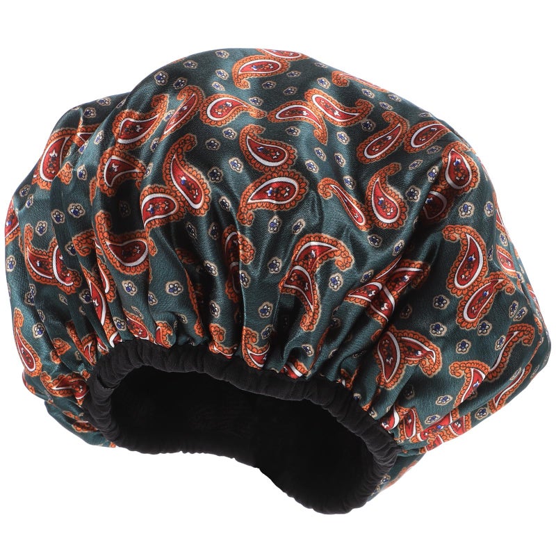 Waterproof Shower Cap Large Water Absorbing Breathable Fabric Red Paisley Pattern - Image 2