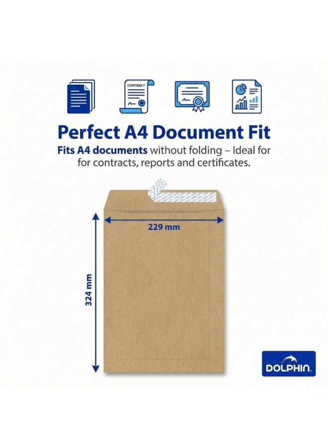 Dolphin A4 Brown Envelopes 9 × 12.75 Inch, 90 GSM Self-Sealing Mailing Envelopes, Pack of 50, Made in Malaysia brown - Image 2