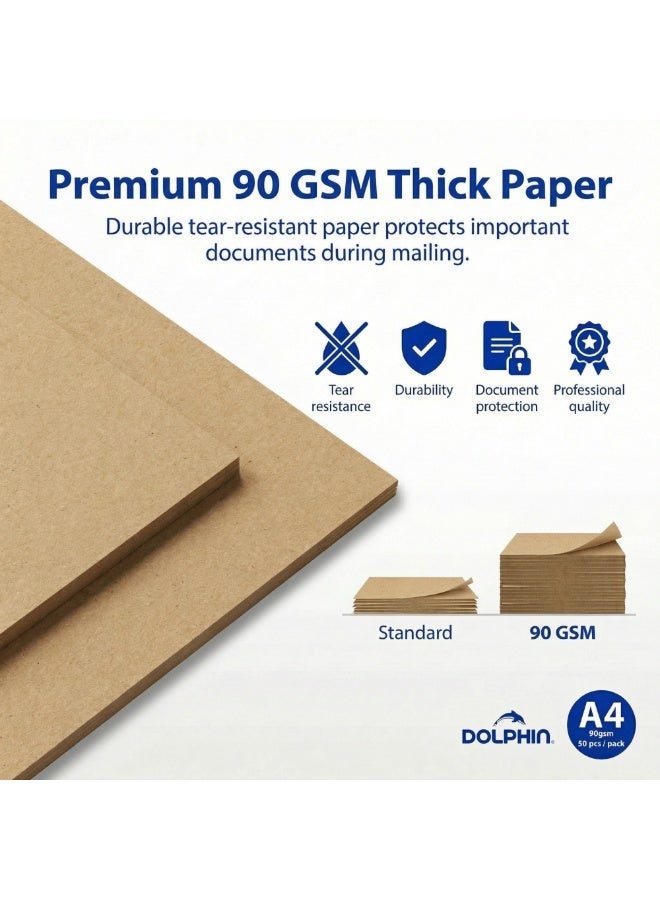 Dolphin A4 Brown Envelopes 9 × 12.75 Inch, 90 GSM Self-Sealing Mailing Envelopes, Pack of 50, Made in Malaysia brown - Image 3