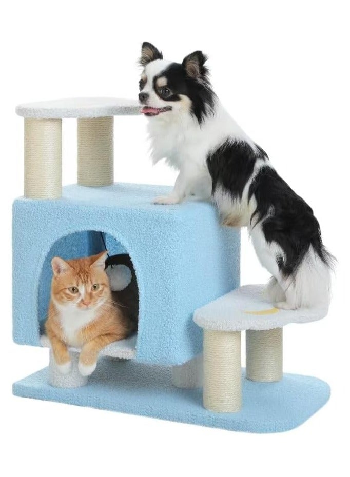 Alissa Cat Tower, Mini Cat Tower, Pet Stair Step, Low, Cat Claw Sharpening, Stylish, Slim, Cute, Bed, Kittens, Senior Cats, Stationary, Space-Saving, Easy to Assemble, Stable-Blue - Image 1