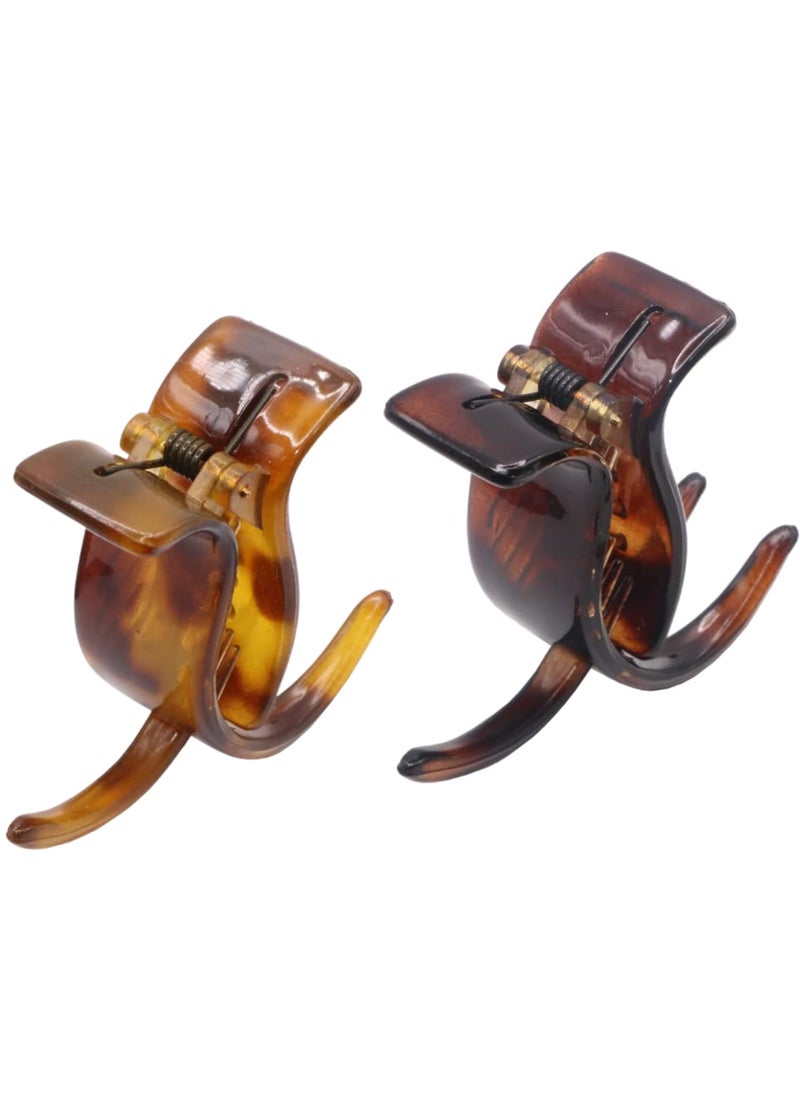 Parcelona - Parcelona French 3 Teeth Savana and Tortoise Shell Set of 2 Fish Style Ponytail Holder Strong Grip Jaw Hair Claw Clip Clamps - Image 1
