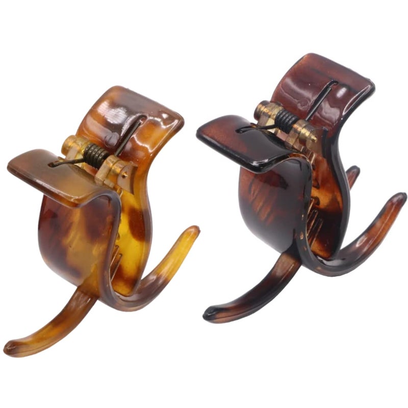 Parcelona French 3 Teeth Savana and Tortoise Shell Set of 2 Fish Style Ponytail Holder Strong Grip Jaw Hair Claw Clip Clamps - Image 2