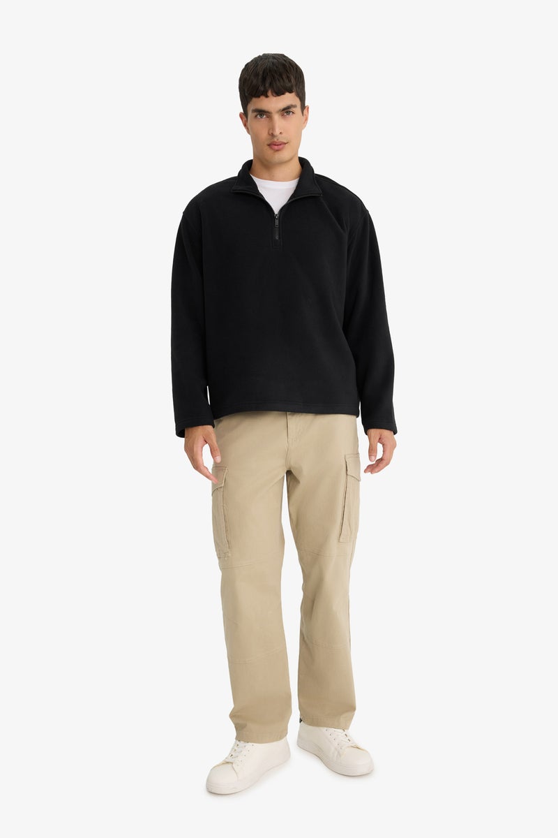 DeFacto Black Man Relax Fit Half Zippered Fleece Sweatshirt Casual - Image 2