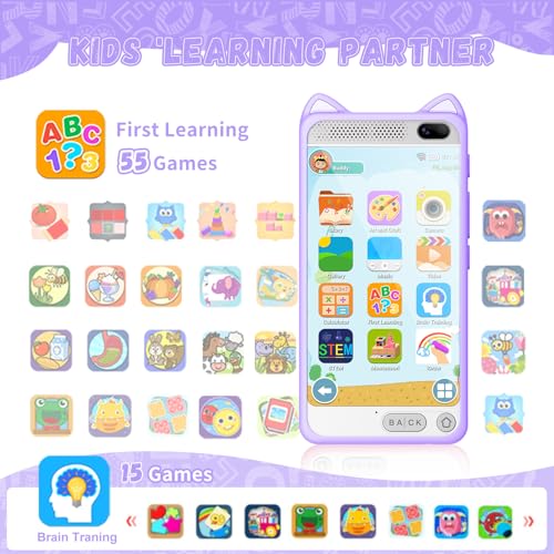 E teacher Kids Toy Smartphone 397 Touchscreen HD Dual Camera Kids Toys Phone with Music Player 2000mA Toddler Toy Learning Phone with Games Front Camera Pretend Play SmartphonePurple - Image 5