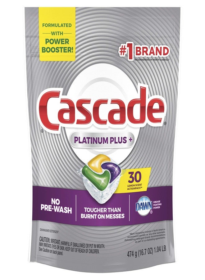 Cascade Platinum Dishwasher Pods, Actionpacs Dishwasher Detergent with Dishwasher Cleaner Action, Lemon Platinum Plus, 30 Count - Image 1