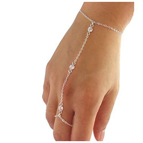 Yheakne Boho Crystal Finger Bracelet Silver Slave Chain Bracelet Vintage Rhinestone Ring Wrist Bracelet Personalize Hand Chain Bracelet Jewelry for Women Gifts - Image 1