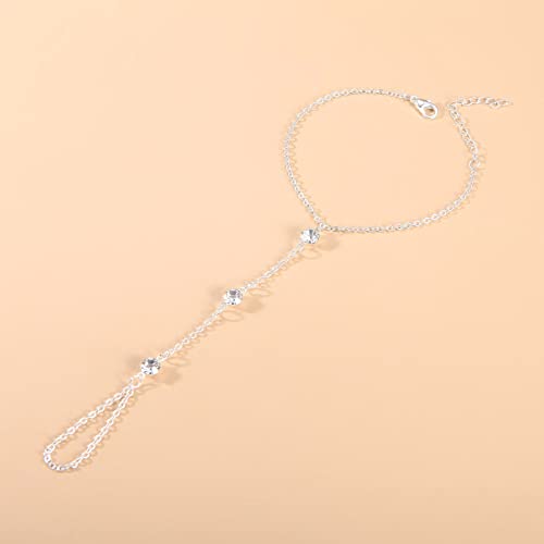 Yheakne Boho Crystal Finger Bracelet Silver Slave Chain Bracelet Vintage Rhinestone Ring Wrist Bracelet Personalize Hand Chain Bracelet Jewelry for Women Gifts - Image 3