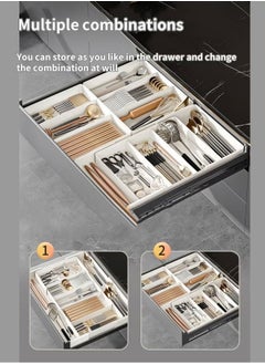 Beauenty Tableware Organizer Expandable Utensil Drawer Organizer Adjustable Tableware Drawer Organizer, Flatware Cutlery Tableware Tray for Spoons Forks Knives Kitchen Organizers Storage（White-3 Compartments  - Image 4