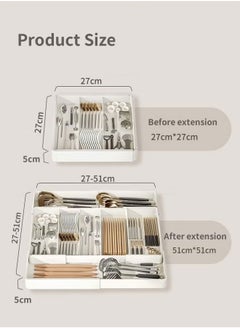 Beauenty Tableware Organizer Expandable Utensil Drawer Organizer Adjustable Tableware Drawer Organizer, Flatware Cutlery Tableware Tray for Spoons Forks Knives Kitchen Organizers Storage（White-3 Compartments  - Image 2