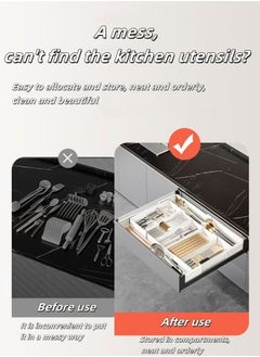 Beauenty Tableware Organizer Expandable Utensil Drawer Organizer Adjustable Tableware Drawer Organizer, Flatware Cutlery Tableware Tray for Spoons Forks Knives Kitchen Organizers Storage（White-3 Compartments  - Image 5