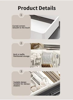 Beauenty Tableware Organizer Expandable Utensil Drawer Organizer Adjustable Tableware Drawer Organizer, Flatware Cutlery Tableware Tray for Spoons Forks Knives Kitchen Organizers Storage（White-3 Compartments  - Image 3