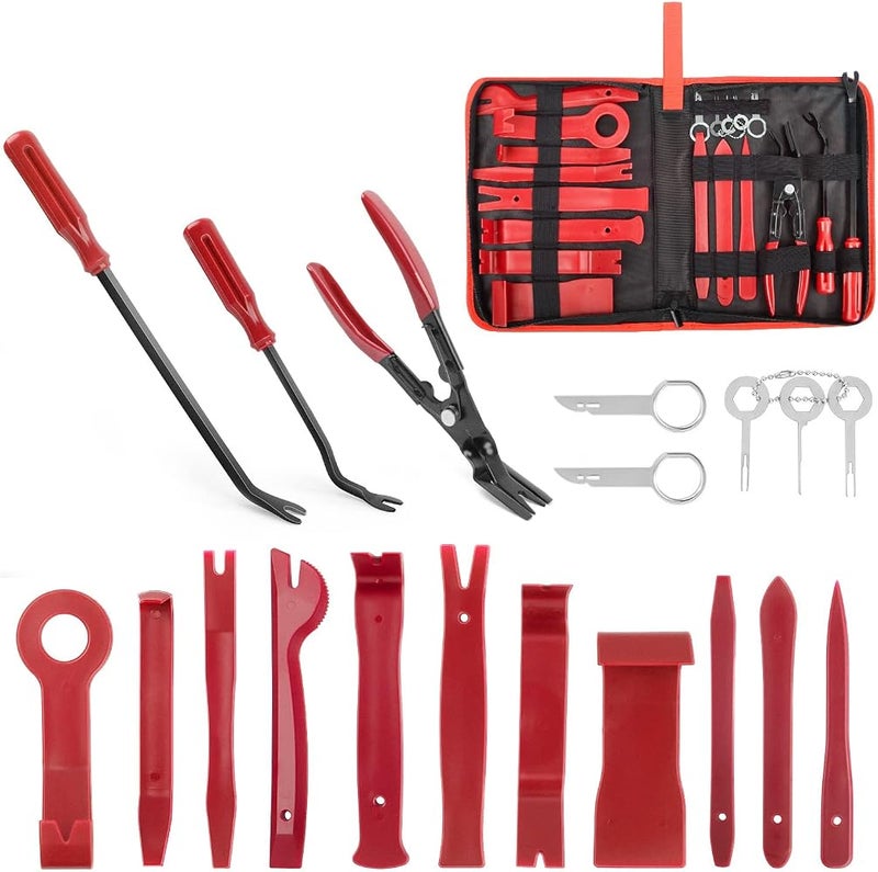 Nilight 19Pcs Auto Trim Removal Tool Set, Nylon Car Trim Panel Radio Audio Stereo Removal Tool Kit, Clip Plier Upholstery Remover Tool Set with Portable Storage Bag, 2 Years Warranty - Image 1