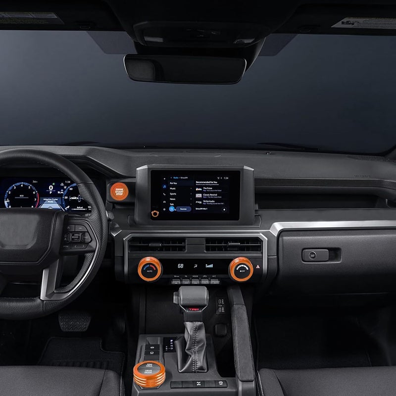 HDUFC For Toyota Tacoma 2024 2025/4Runner/4Runner Hybrid 2025 One Touch Start, Screen Center Console Button Knob Cover Ring Air Conditioner AC Switch Audio Aluminum Alloy Parts 6pcs (8-inch screen, orange) - Image 5