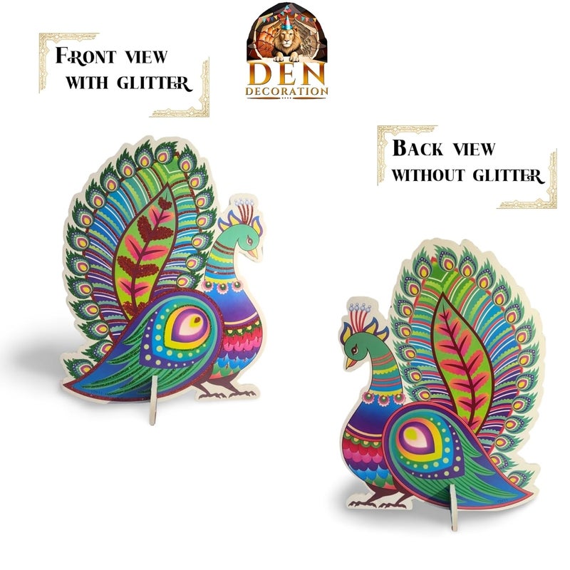 DEN DECORATION Premium Glittered Peacock Hard Foam Standee Cutout Showpiece Multipurpose Set of 4 - Image 3