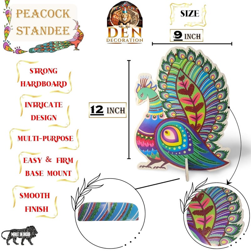 DEN DECORATION Premium Glittered Peacock Hard Foam Standee Cutout Showpiece Multipurpose Set of 4 - Image 2