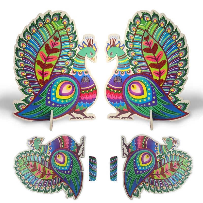 DEN DECORATION Premium Glittered Peacock Hard Foam Standee Cutout Showpiece Multipurpose Set of 4 - Image 1