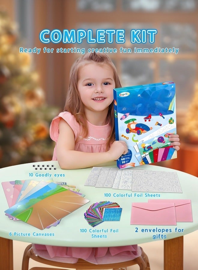 tangs Prince DIY Foil Art Scrapbook Kit for Kids - 6 Canvases, 60+ Stickers, 60+ Color Foils, Gift Box, Creative Craft Activity for Children - Image 3
