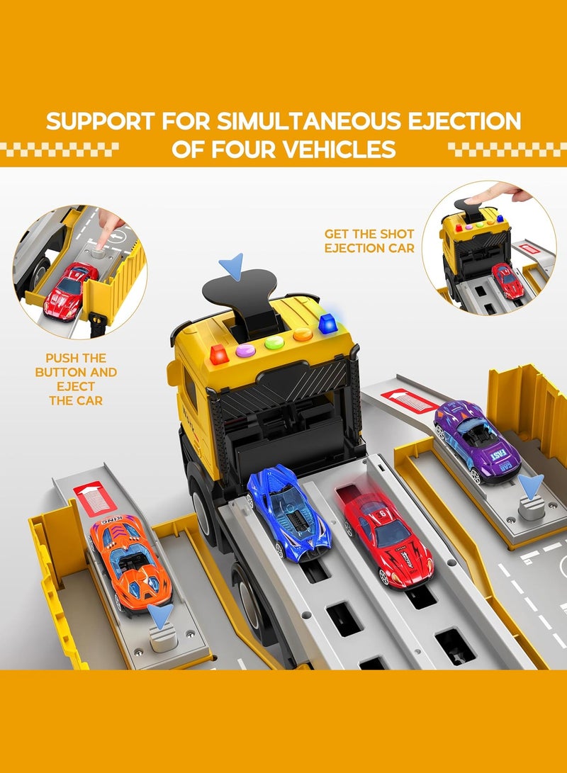 Carrier Truck Race Track - Foldable 3-Layer Transport Playset with 8 Race Cars, Toddler Toys for Boys  Girls Ages 3-6+ Years | Holiday Gifts - Image 5