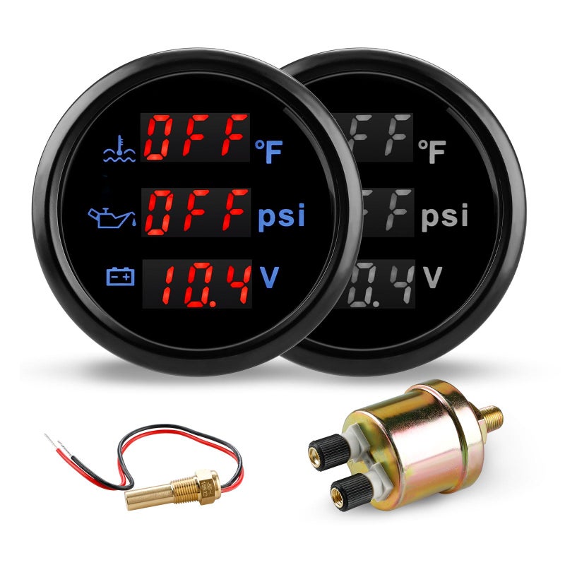 WATERWICH 2inch 52mm 3 in 1 Triple Gauge Set Water Temperature Gauge F Oil Pressure Gauge PSI Voltmeter for Car Truck Boat Vehicle Marine - Image 2