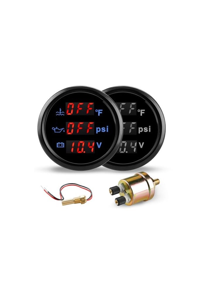 WATERWICH 2inch 52mm 3 in 1 Triple Gauge Set Water Temperature Gauge F Oil Pressure Gauge PSI Voltmeter for Car Truck Boat Vehicle Marine - Image 1
