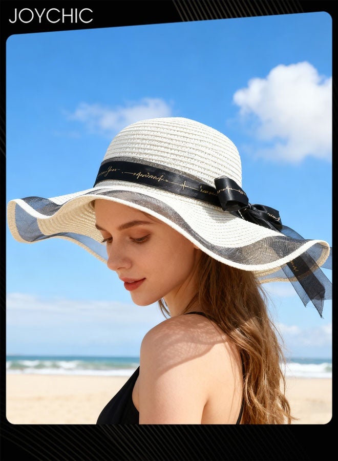 Joychic قبعة حماية من الشمس للنساء صيفية ذات حواف عريضة، قبعة قابلة للطي ومحمولة للسيدات للسفر في الهواء الطلق مع حزام قابل للتعديل - Image 1