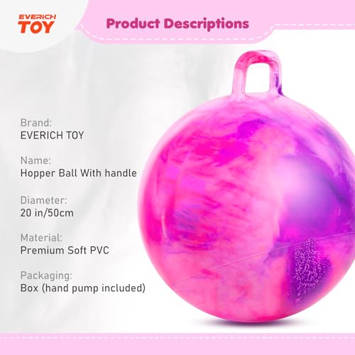 EVERICH TOY Hopper Ball for Kids 20In Ride On Bouncy Balls with Handle Purple Pink Clouds Girls Toys for Indoor Outdoor Active Play Toys Easter Basket Stuffers Girls Boys Gifts for 4 5 6 7 8 Yr Old - Image 5