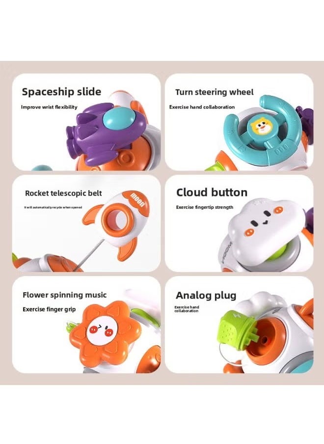 Vinnatsu Activity Cube for Baby Montessori Toys Sensory Pull String Shape Sorter Baby Toys Baby Gift Montessori Sensory Toys Travel Activities Busy Board Cube - Baby Gifts for 0-3 Year Old Infant Boys Girls -  Educational Learning（Rocket）  - Image 3