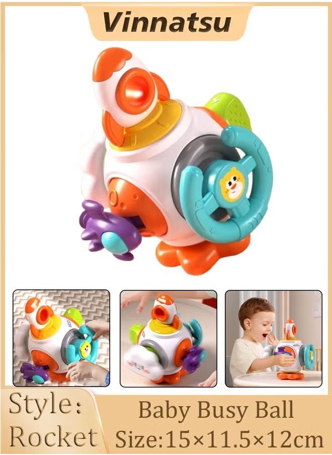 Vinnatsu Activity Cube for Baby Montessori Toys Sensory Pull String Shape Sorter Baby Toys Baby Gift Montessori Sensory Toys Travel Activities Busy Board Cube - Baby Gifts for 0-3 Year Old Infant Boys Girls -  Educational Learning（Rocket）  - Image 1