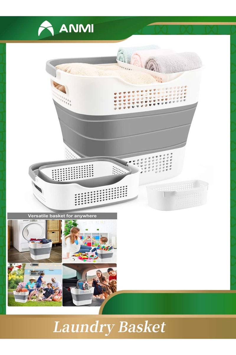 أنمي سلة الغسيل القابلة للطي سعة 40 لتر مع المقبض (رمادي) - Image 1