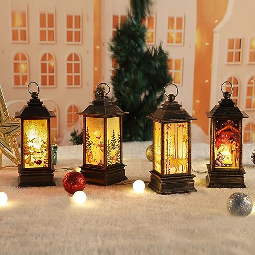 JEDAWN Christmas Decorations Mini Lanterns Christmas Lanterns Decorative Christmas Tree Home Decoration Small Candle LanternHoliday Decorations Gifts for Family Children or Friends4 PCS - Image 1