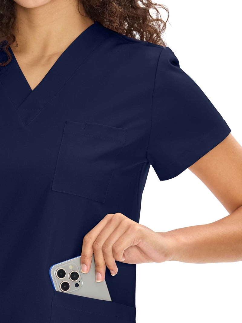 COZYFIT Scrubs for Women Set Medical Uniform - V-Neck Top & Straight Leg Pants with 9 Pockets, Unisex Workwear COZY SCRUBS, Navy Blue, L, Tall - Image 4