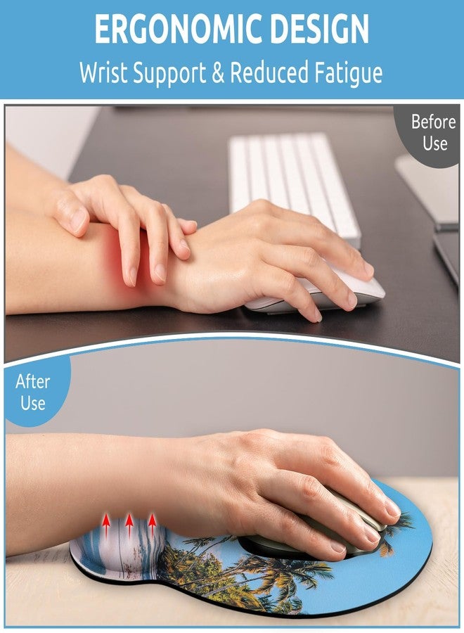 KONVINIT Ergonomic Mouse Pad with Wrist Rest, Small Mousepad with Non-Slip Rubber Base and Smooth Surface, Beach Mouse Pads for Desk, Office Desk Accessories - Image 2