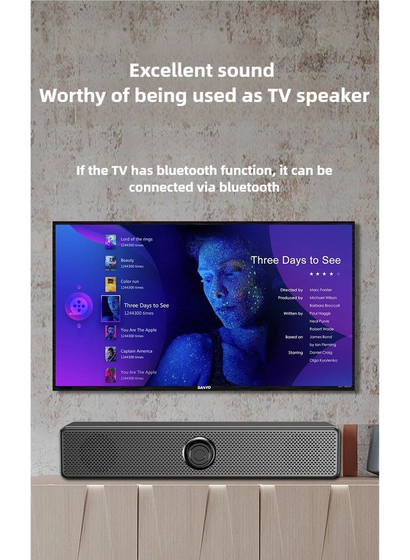 Black USB Powered Soundbar Speaker HiFi Clear Sound Volume Knob Control Bluetooth 3.5mm AUX Input for Desktop Monitor Game Machine - Image 4