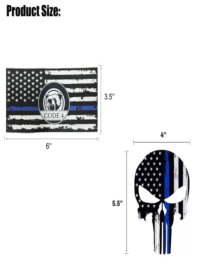 ColisPar 3pcs Car Decals Stickers US Flag with Thin Blue Line and Skull Laptop Car Stickers, Honoring Police Support Law Enforcement Stickers Van Trucks Motorcycle Laptop Decals Skateboard Bike Bumper Window - Image 4