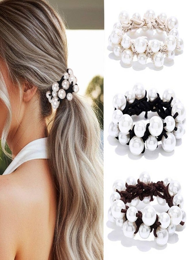 CAKURE Pearl Hair Ties Black Ponytail Holders Elastic Hair Bands Rope Hair Accessories for Women and Girls (Pack of 3) - Image 1