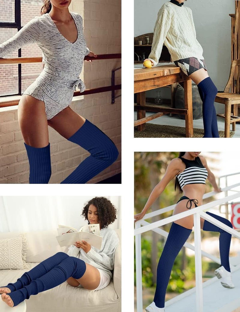 v28 Women Girls Thigh High Neon Ribbed Long 80s 90s Party Skating Leg Warmers - Image 3