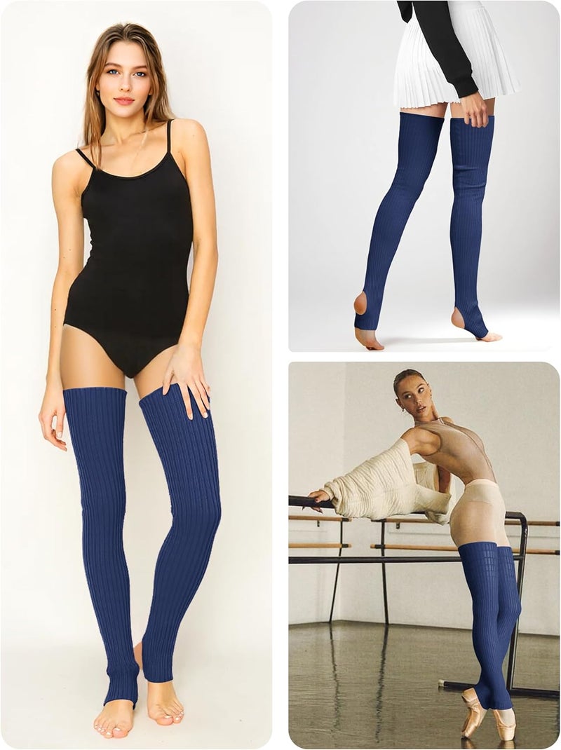 v28 Women Girls Thigh High Neon Ribbed Long 80s 90s Party Skating Leg Warmers - Image 1