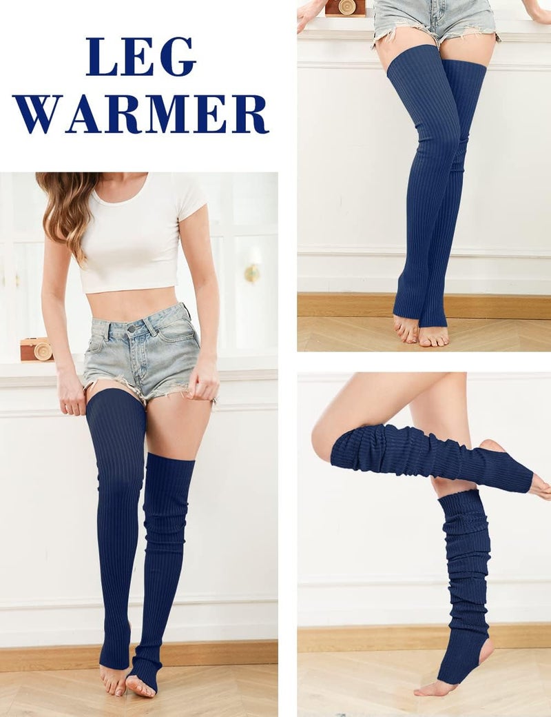v28 Women Girls Thigh High Neon Ribbed Long 80s 90s Party Skating Leg Warmers - Image 2