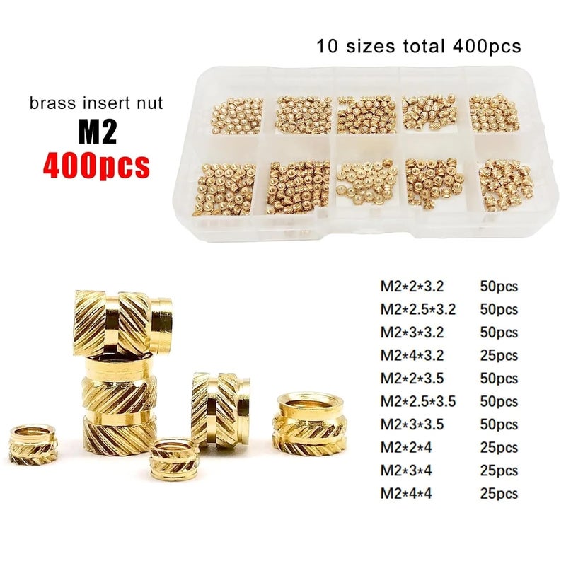 2sets Brass Copper Embedment Insert Nut Kit for Hot Heat Melt Injection 3D Print Twill Knurled Thread(M2 400pcs) - Image 2