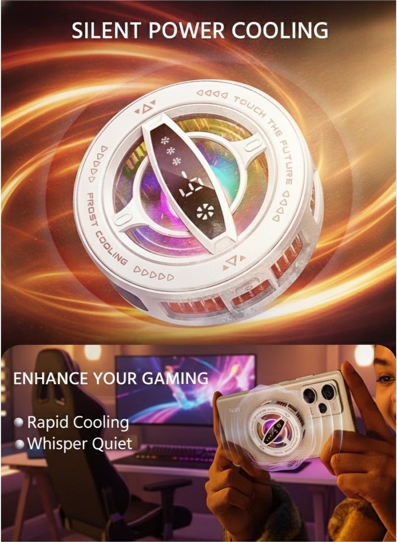 Magnetic Semiconductor Gaming Phone Cooler, RGB Light & Digital Temperature Display, Low Noise Back Clip Mobile Cooling Fan for Gaming, Live Stream Esports, Compatible with iPhone, Samsung, iPad (White) - Image 5