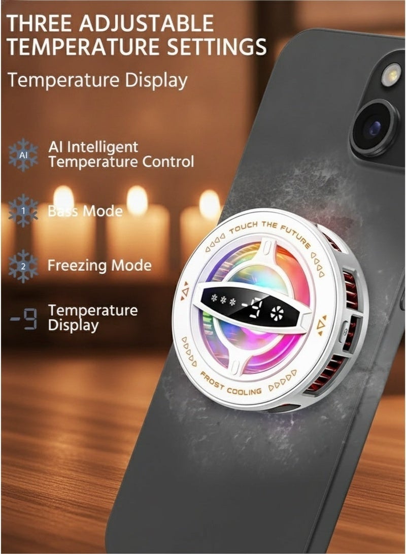 Magnetic Semiconductor Gaming Phone Cooler, RGB Light & Digital Temperature Display, Low Noise Back Clip Mobile Cooling Fan for Gaming, Live Stream Esports, Compatible with iPhone, Samsung, iPad (White) - Image 4