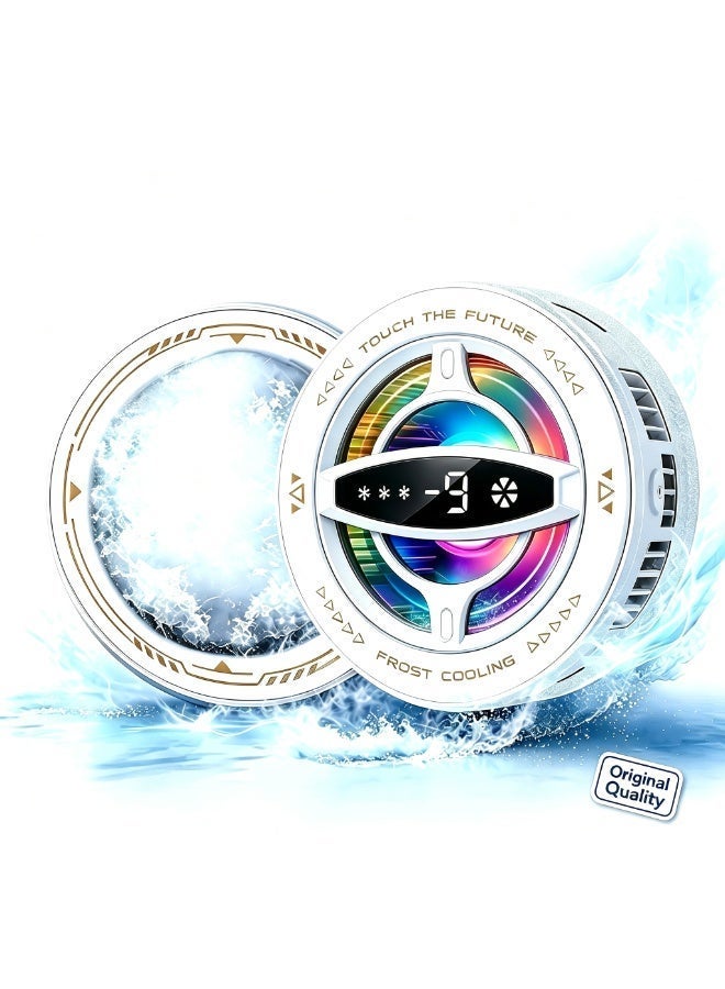 Magnetic Semiconductor Gaming Phone Cooler, RGB Light & Digital Temperature Display, Low Noise Back Clip Mobile Cooling Fan for Gaming, Live Stream Esports, Compatible with iPhone, Samsung, iPad (White) - Image 1