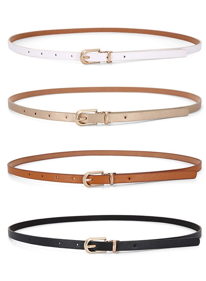 HAWAWA 4 Pack Women Skinny PU Leather Belts Slim Thin Belt for Dresses Jeans Pants Ladies Girls Small Waist Belt 1CM Width - Image 1