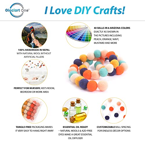 Glaciart One Felt Ball Garland - 12 Feet, 40 Balls, 6 Arizona Colors, Pom Pom Decorations, Nursery Decor, Bunting, Birthday Party, Easter, Photo Prop - Image 2