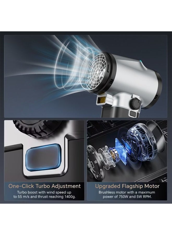 Booster مجفف وم blower هواء توربو لاسلكي – جهاز تنظيف محمول قابل لإعادة الشحن عالي السرعة للسيارات، المنزل، المكتب، والإلكترونيات مع تدفق هواء قابل للتعديل ووضع توربو - Image 4