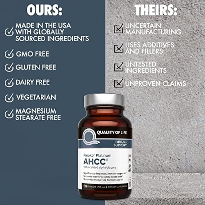 Quality of Life AHCC كينوكو بلاتينيوم 750 ملغ – مكمل دعم المناعة الفاخر، عبوة من 3 زجاجات سعة 60 عدداً - Image 5