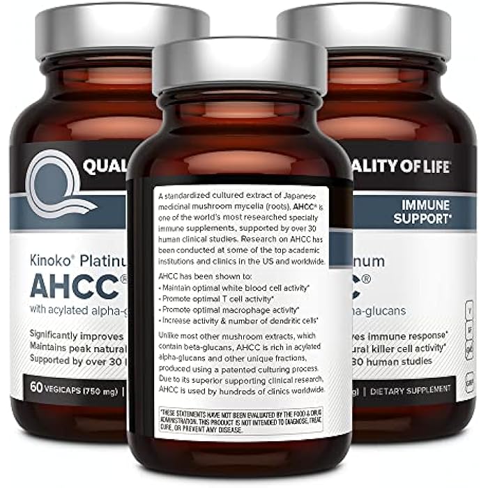 Quality of Life AHCC كينوكو بلاتينيوم 750 ملغ – مكمل دعم المناعة الفاخر، عبوة من 3 زجاجات سعة 60 عدداً - Image 3