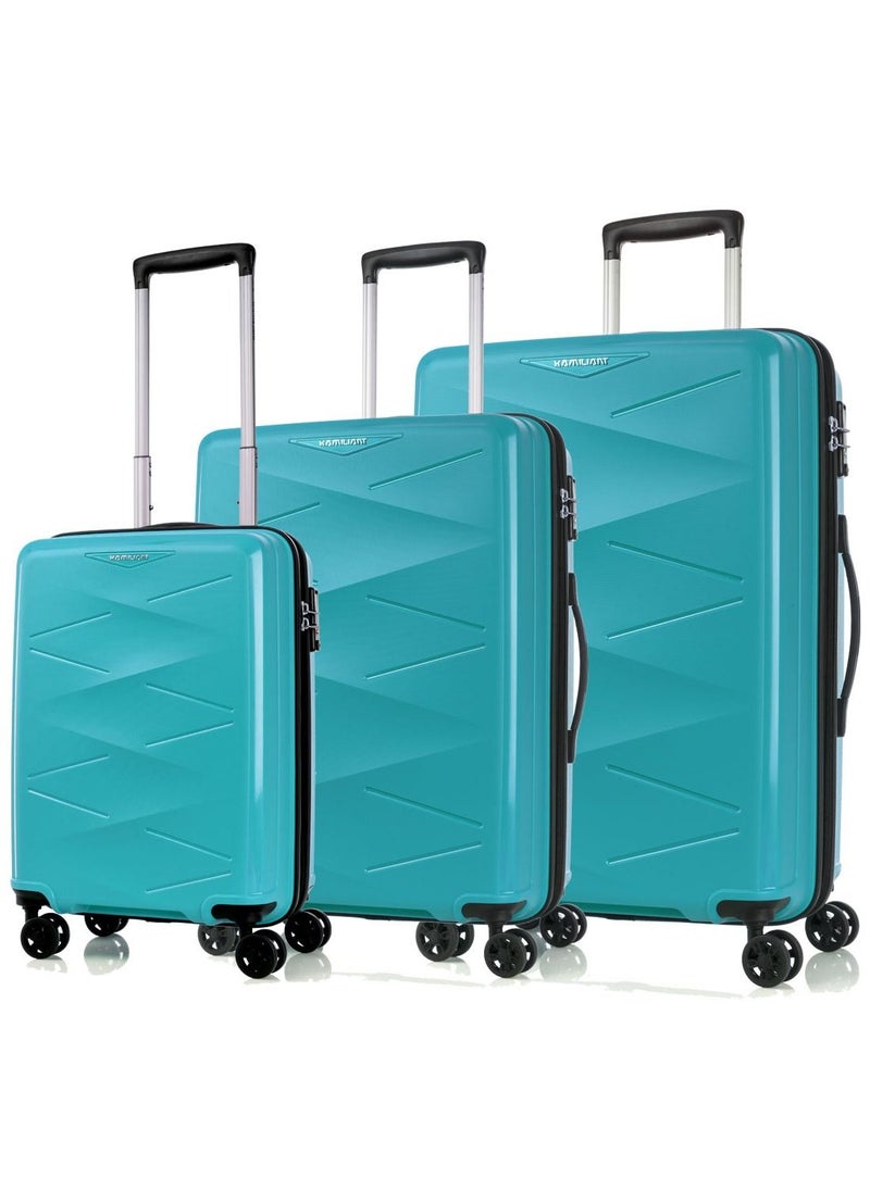 KAMILIANT - KAMILIANT  Triprism 3PCS SET hardside Luggage sets with Spinner wheels - Cabin,Medium,Large - Aqua Blue - Image 1