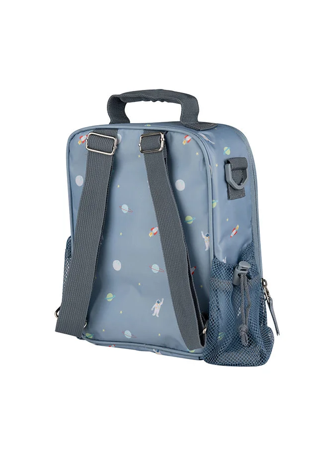 سترون Insulated Lunch Bag Backpack For Kids School, Non - Toxic Material, Reusable Lunch Bag - Spaceship Dusty Blue